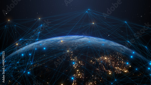 Global cloud computing IOT mobile data network connectivity information technology connectivity - Conceptual 3D Illustration Render