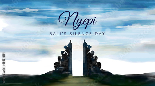 Happy Nyepi day, Illustration for greeting post of the day of silence