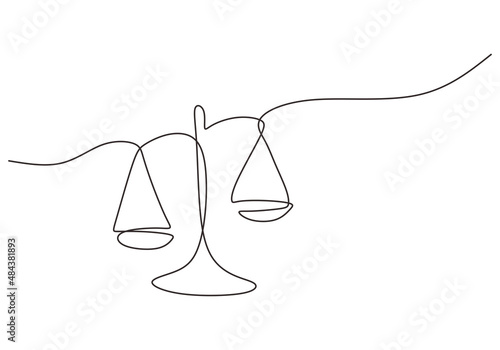 One continuous single line of court legal scales isolated on white background