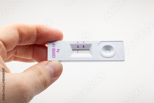Negative result for COVID-19 with rapid test kit for viral disease COVID-19 2019-nCoV isolated on white background. Lab card kit test for coronavirus SARS-CoV-2 virus. Fast test COVID-19 close-up.