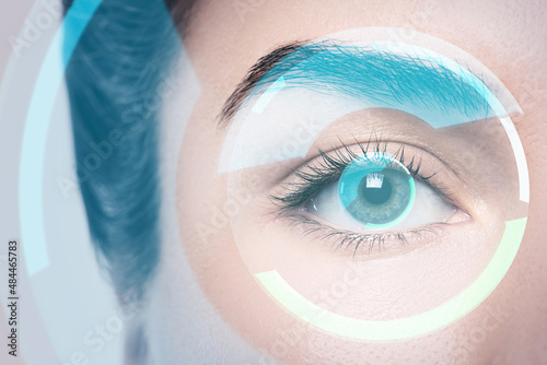 Concepts of augmented reality and biometric iris recognition or visual acuity check-up