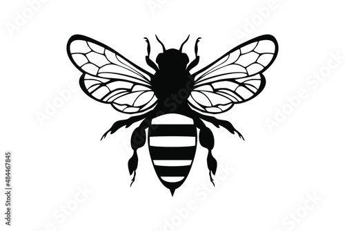 Honey Bee icon, honey bee silhouette on white background