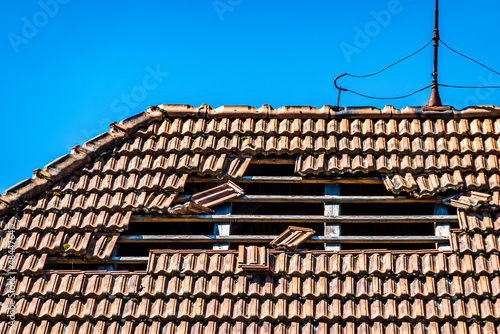 damaged roof at an old house