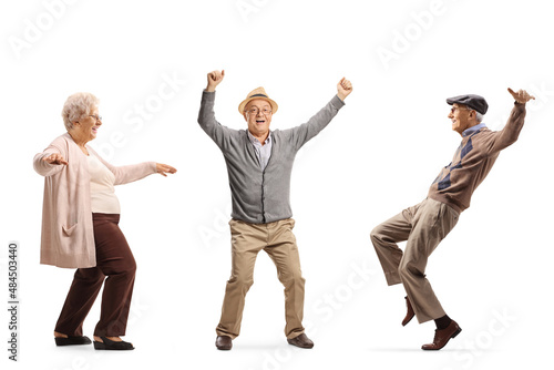 Happy elderly people dancing