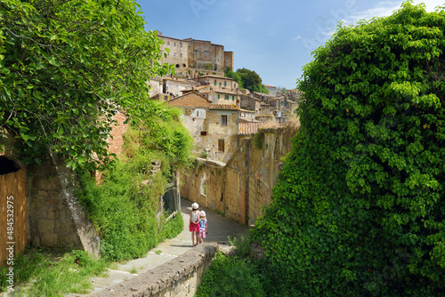 The narrow streets of Sorano, an ancient medieval hill town hanging from a tuff stone over the Lente River. Etruscan heritage.