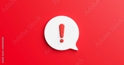 Red notification reminder icon chat message of attention alert alarm notice sign or flat design social button important caution symbol and warning urgent exclamation isolated on 3d danger background.