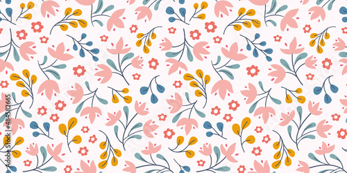 Flower pattern background border. Spring floral vector seamless repeat banner design. 