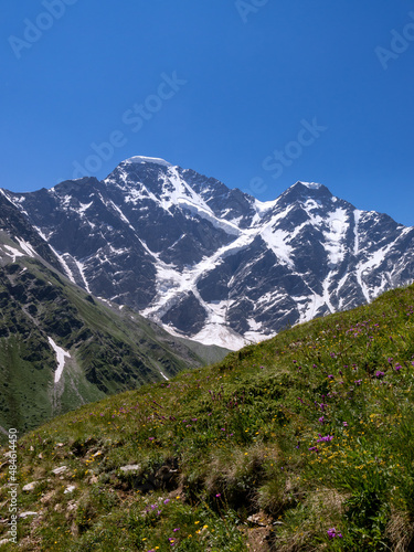 Greater Caucasus Range. Glacier Seven on mount Donguz-Orun in Elbrus region. Summer landscape