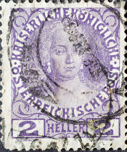 Austria - circa 1908: a postage stamp from Austria, showing a portrait of Maria Theresia. Jubilee of Emperor Franz Joseph Austria