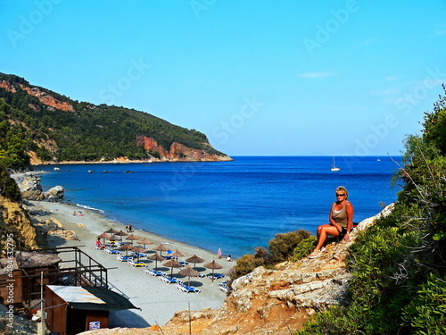 Greece-view of the Glifoneri beach near town Skopelos on Skopelos Island