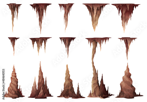 Stalactites and stalagmites collection vector illustration natural growths and mineral formations