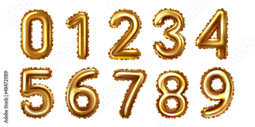 3d realistic golden balloon number set for decoration design.