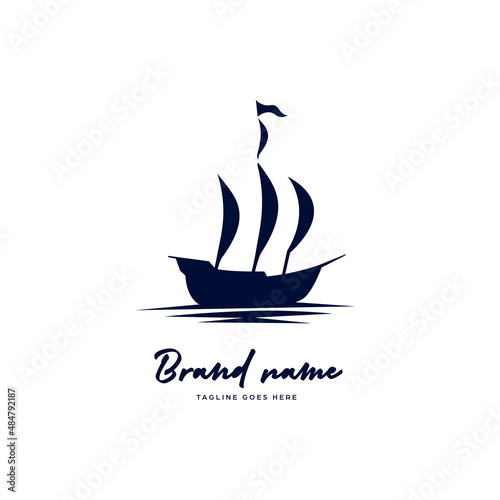 Big old classic pirate ship sailing logo icon silhouette