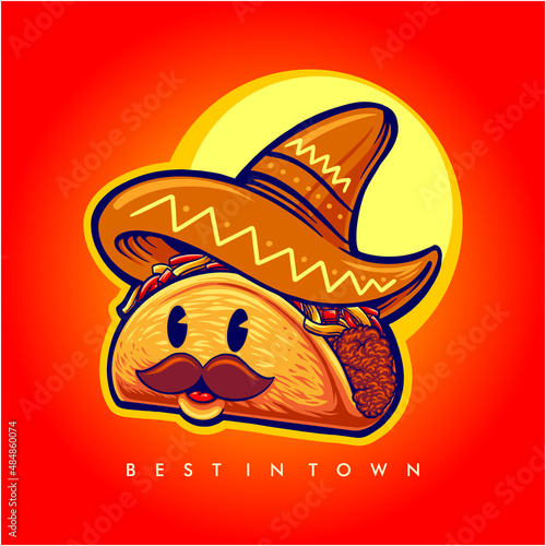 Cute mustache tacos logo mascot Vector illustrations for your work merchandise t-shirt, stickers and Label designs, poster, greeting cards advertising business company or brands.