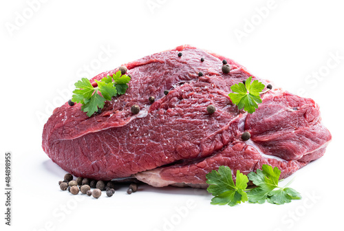 Raw veal slice with bone isolated on white