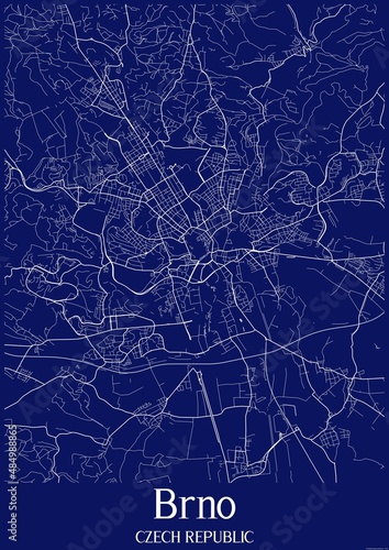 Dark Blue map of Brno Czech Republic.
