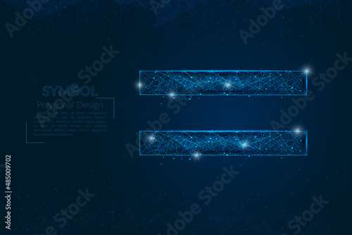 Abstract isolated blue image of a equal sign. Polygonal illustration looks like stars in the blask night sky in spase or flying glass shards. Digital design for website, web, internet.