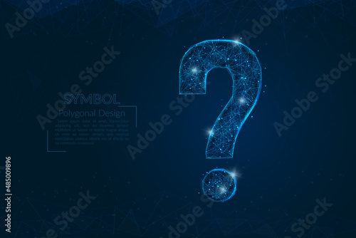 Abstract isolated blue image of a question sign. Polygonal illustration looks like stars in the blask night sky in spase or flying glass shards. Digital design for website, web, internet.