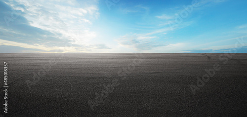 Panorama empty asphalt road and tarmac floor. Cloudy sky