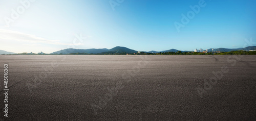 Panorama empty asphalt road and tarmac floor with moutain on back