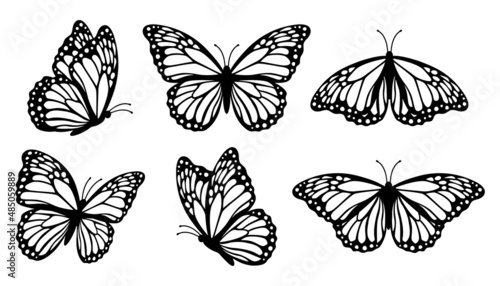 Monarch butterfly silhouettes collection, vector illustration isolated on white background