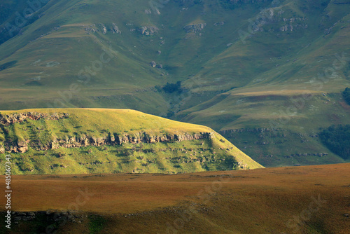 Scenic drakensberg mountain landscape, Giants Castle nature reserve, South Africa.