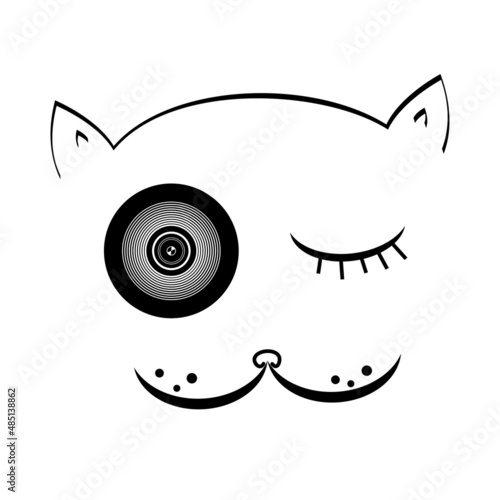 cat pet photography character illustration.Face logo icon vector,lens