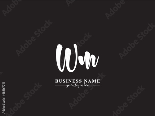 Alphabet WM letter signature logo, signature Wm mw logo icon design with hand drawn calligraphy lettering vector