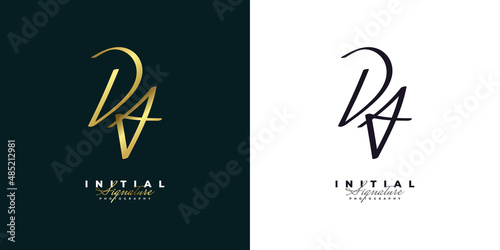 DA Initial Logo Design with Handwriting Style in Golden Gradient. DA Signature Logo or Symbol for Wedding, Fashion, Jewelry, Boutique, Botanical, Floral and Business Identity. Feminine Logo