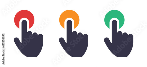 Finger push button icon. Hand pointing on button vector illustration.