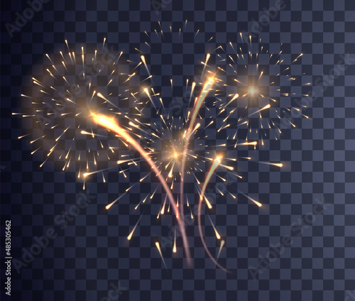 Fireworks explosion on transparent background. Holiday fireworks on dark background