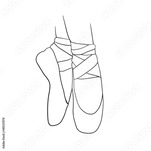 Ballet shoes illustration on white background. Ballet slippers line art