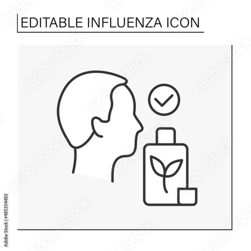 Treatment line icon. Antiseptic mouth and throat rinse aid. Virus prevention. Healthcare. Influenza concept. Isolated vector illustration. Editable stroke