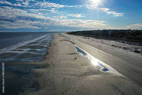 Aerial view of Atlantic Ocean Beach Coastline along Hilton Head Island South Carolina