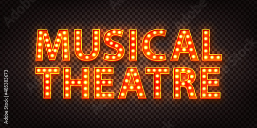 Vector realistic isolated retro marquee text logo of Musical Theatre on the transparent background.
