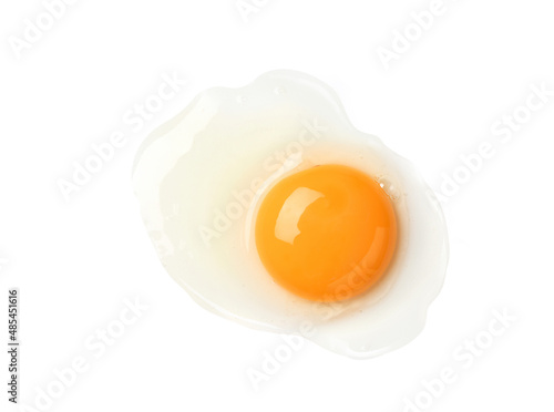 Flat lay of egg yolk on white background.