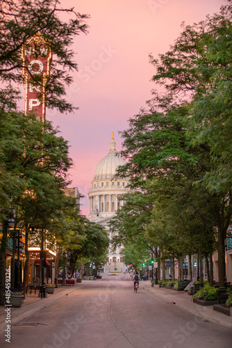 Madison Wisconsin State Capitol, Pink Sunset down State Street in Madison, WI