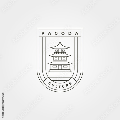 pagoda tower line art logo vector symbol illustration design, pagoda temple emblem design