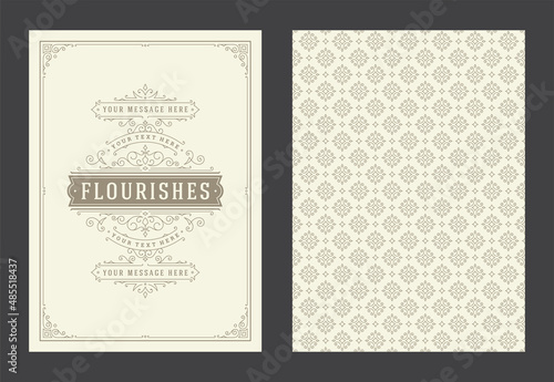 Vintage ornament greeting card calligraphic ornate swirls and vignettes frame design vector template