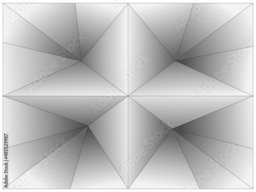 Grafika wektorowa przedstawiająca obiekt powstały w wyniku przekształceń trójkątów. Poprzez zastosowanie gradientów uzyskano efekt 3D.