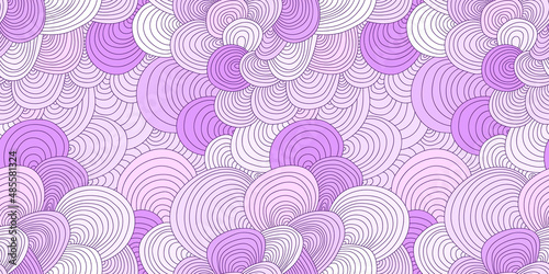 Vector geometric purple seamless pattern with intersecting stripes floral background. Vector Lunar violet and pink seamless texture with abstract flowers background with hand drawn graphic. 