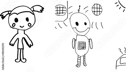 children's drawing of a doll and its robot mate 