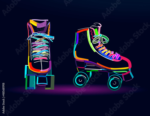 Abstract roller skate for figure skating. Quad skate from multicolored paints. Colored drawing. Vector illustration of paints