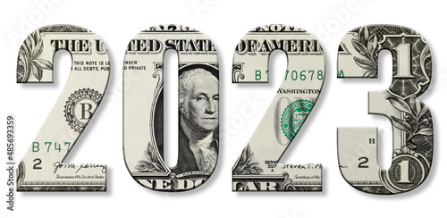 Year 2023 with the texture of dollars, American money, Business concept