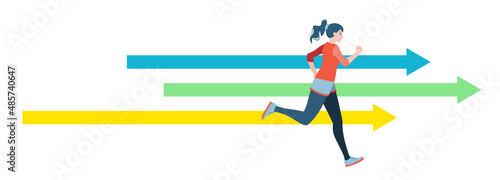 人物・走る女性 矢印 ジョギング 健康的 ポジティブ