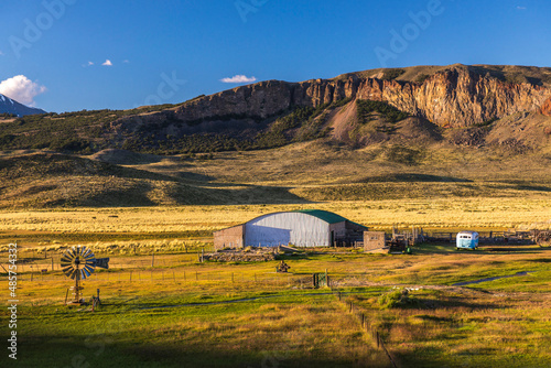 Farm buildings at Estancia La Oriental, Perito Moreno National Park, Santa Cruz Province, Patagonia, Argentina, South America