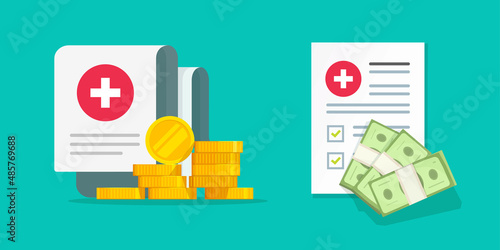 Money healthcare expense vector for medical prescription icon or health care insurance policy claim form financial cost budget flat cartoon illustration, medicaid price cash spend, coverage benefit