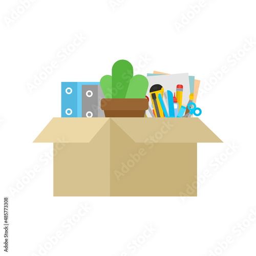 Dismissal box isolated. Cardboard box with office items.