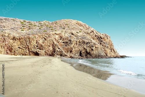  tongues of lava eroded by the sea, the auto clastic gaps or pyroclastic andesite, The petrified wave, beach of Mónsul, Natural Park, Cabo de Gata, spain