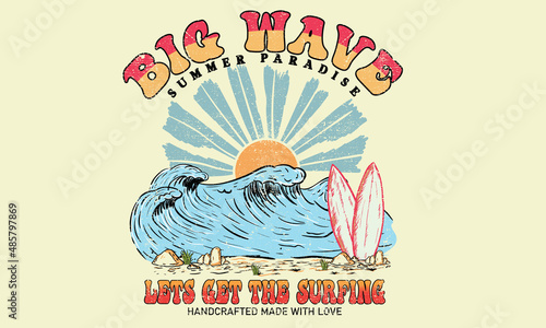 Big wave with surfing graphic print design for t shirt, poster, sticker and others.